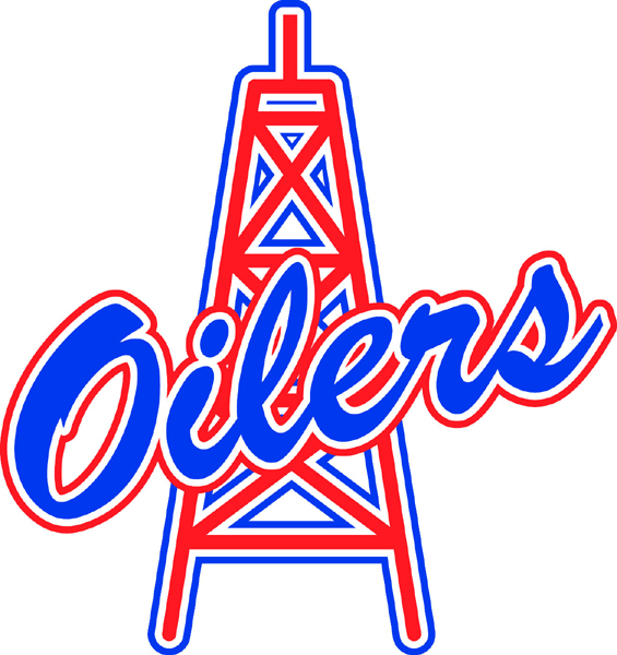 'Oilers' lettering team mascot in full patriotic colors vinyl sports sticker.  Customize on line. Oilers 1